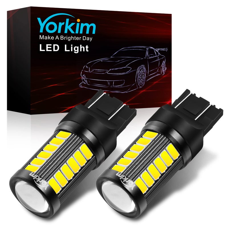 Yorkim مصباح يوركيم 7440 LED أضواء بيضاء ساطعة، مصباح LED T20، مصابيح LED 7443 7441، أضواء W21W، مصابيح 7444 للإضاءة العكسية/الاحتياطية/فرامل - 5730 33 SMD عبوة من 2 - Image 1